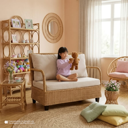 โซฟา 2 ที่นั่ง หวายแท้ PISAMAI รุ่น COUPLE SOFA แนว HOMIE MODERN โซฟานั่งเล่น ขนาด 130*85*96 CM สีธรรมชาติ_4